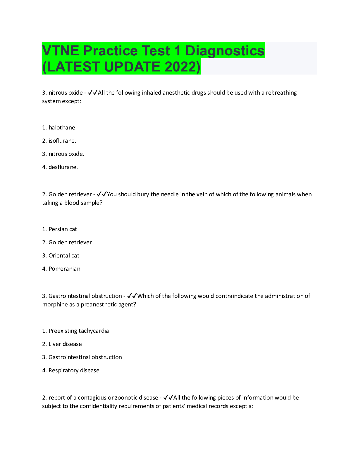 Preview image of VTNE Practice Test 1 Diagnostics (LATEST UPDATE 2022) document